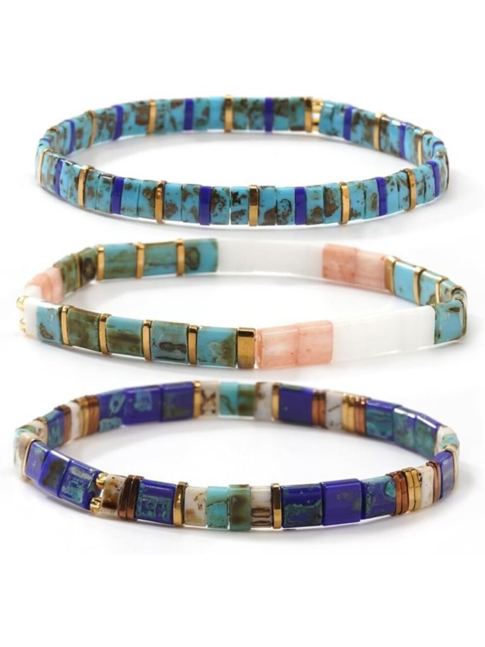 Boho 3-Piece Stackable Beaded Bracelets Set for Women & Men - Colorful Handmade